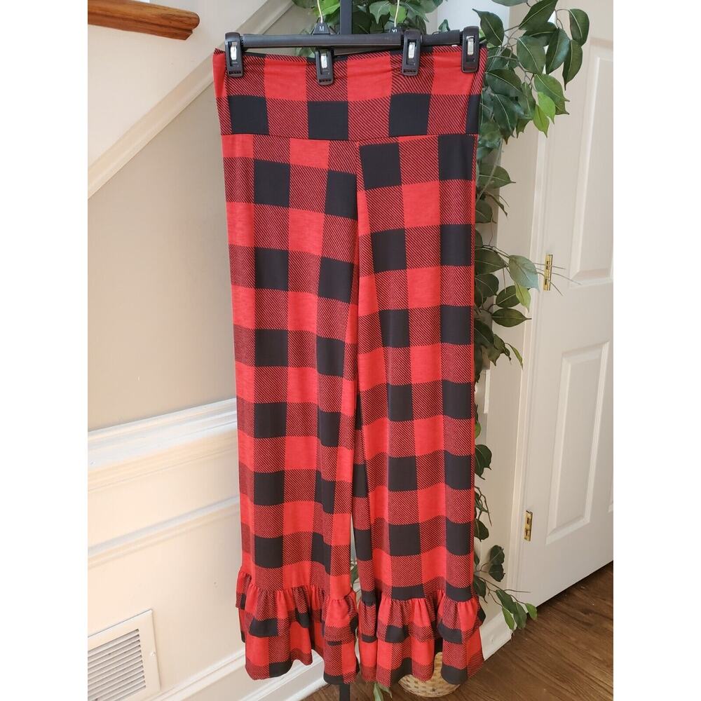 Chic Soul Womens Red Black Check Polyester Casual Elastic Waist Pants Size XL